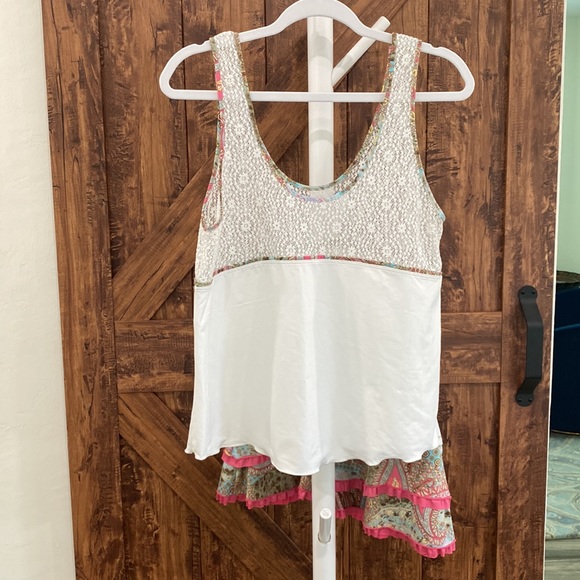 Denise Cronwall tennis tank top with sheer and floral trim size large - Picture 2 of 8